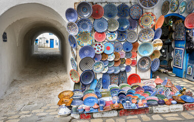 A street scene from the colorful town of Sidi Bou Said in Tunisia