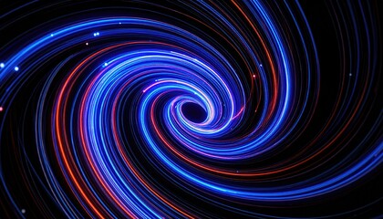 Abstract spiral vortex of glowing blue and red lines