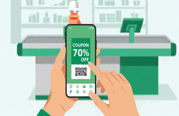 Mobile coupon promotion on digital shopping application offering a seventy percent discount.