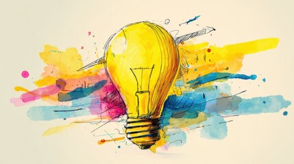 Illustration of Light Bulb with Watercolor Background