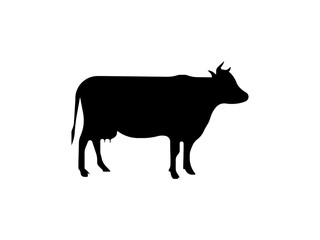 A set of cow silhouette vector art illustration. cow icon in vector art. Black and white vector illustration shows a cow and calf silhouette