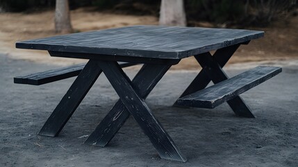 Rustic Black Wooden Picnic Table Outdoors