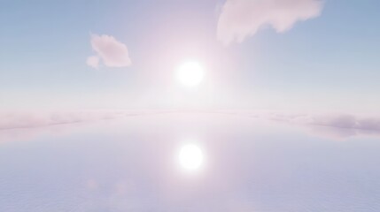 Serene Pastel Sky Cloudscape,  Dreamy Sunset Reflection on Calm Water