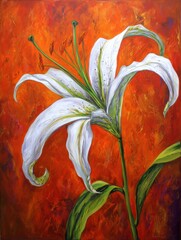 White Lily with Orange Background Painting
