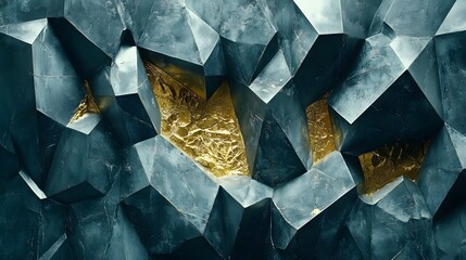 Abstract Dark Teal Gold Geometric Crystal Rock Texture