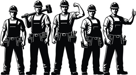Powerful Construction Workers Silhouettes Showcase Hard Work and Skill