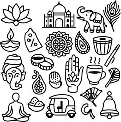 set of india culture icons