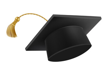 Graduates celebration. Flying 3D black graduate hat