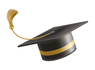 Graduates celebration. Flying 3D black graduate hat