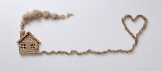 Rustic house made of rope for different concepts of love, creation, mortgage, and growth.