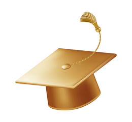 Graduates celebration. Flying golden graduate hats with tassels.