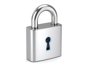 A gleaming silver padlock, symbolizing security and protection, sits against a stark white background.
