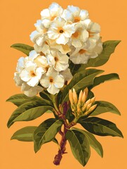 Illustration of White Flower Clusters with Leaves and Buds
