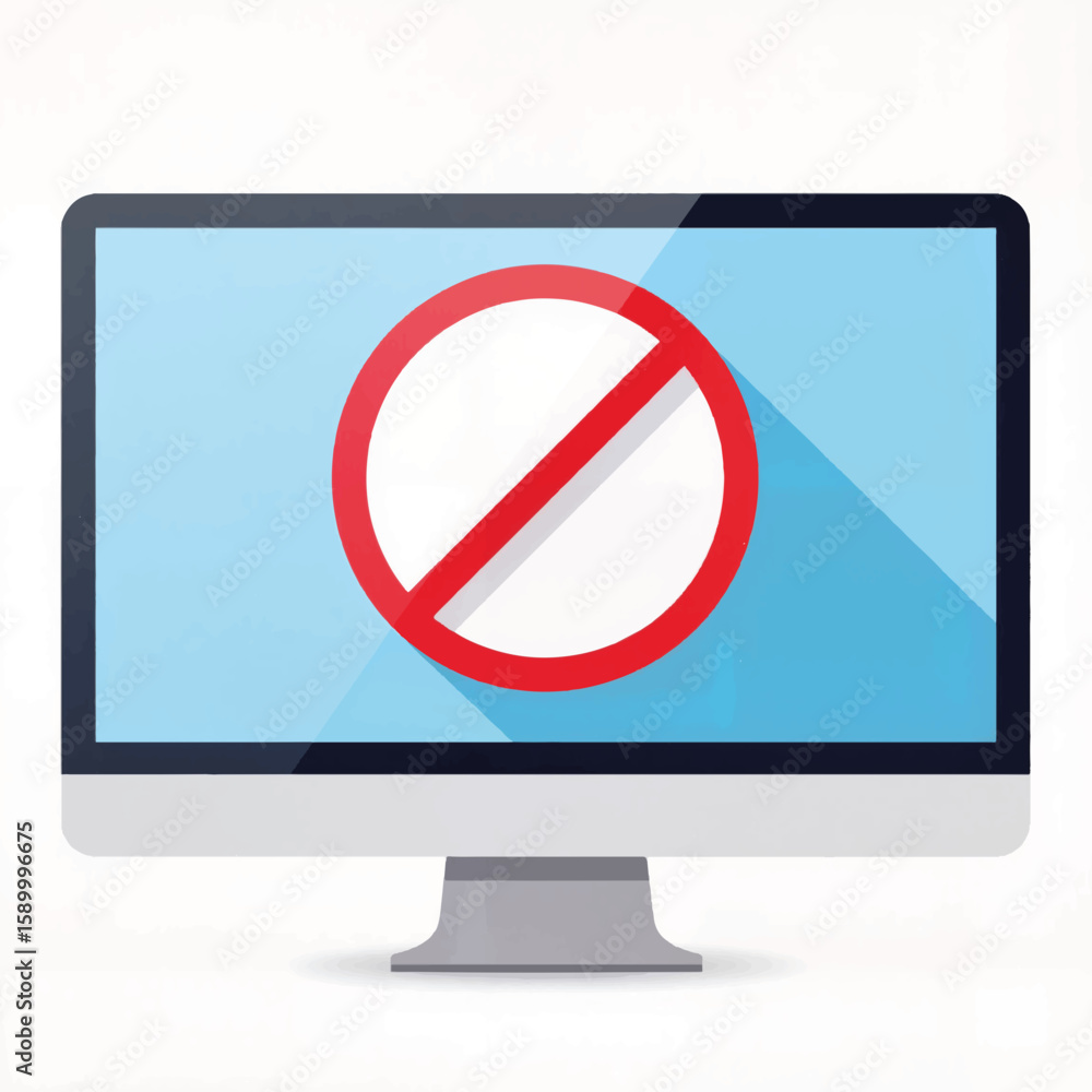 Poster computer monitor displaying a no entry symbol on blue background