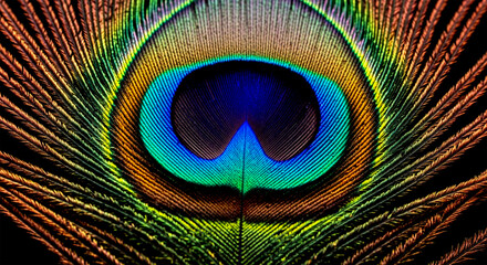 Obraz premium Stunning macro photograph of a vibrantly colored peacock feather eye