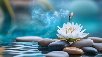 Serene Water Lily with Incense and Stones Spa Meditation