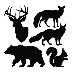 Wild Animal Silhouettes A Black and White Collection of Forest Creatures.