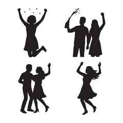 Festive Silhouettes Celebrating Togetherness Joyful Moments of Friendship and Happiness in Various Poses.