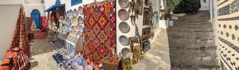 A street scene from the colorful town of Sidi Bou Said in Tunisia
