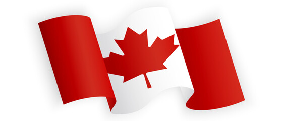 Waving Canadian National Flag with Red Maple Leaf on White and Red Background. Canada Day Celebration. Patriotic Design for Banner, Postcard, Poster