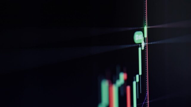 Candle stick graph chart of stock market investment trading on display closeup