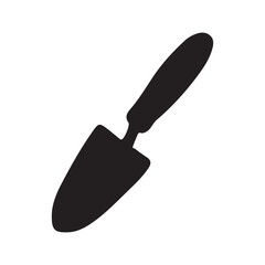 Black silhouette of a garden trowel tool on white background vector.
