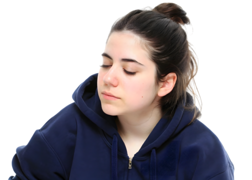 Young Woman in Hoodie with Eyes Closed