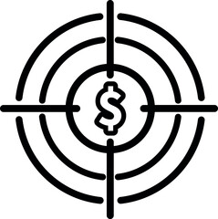 Target dollar sign. Business vector line art icon.