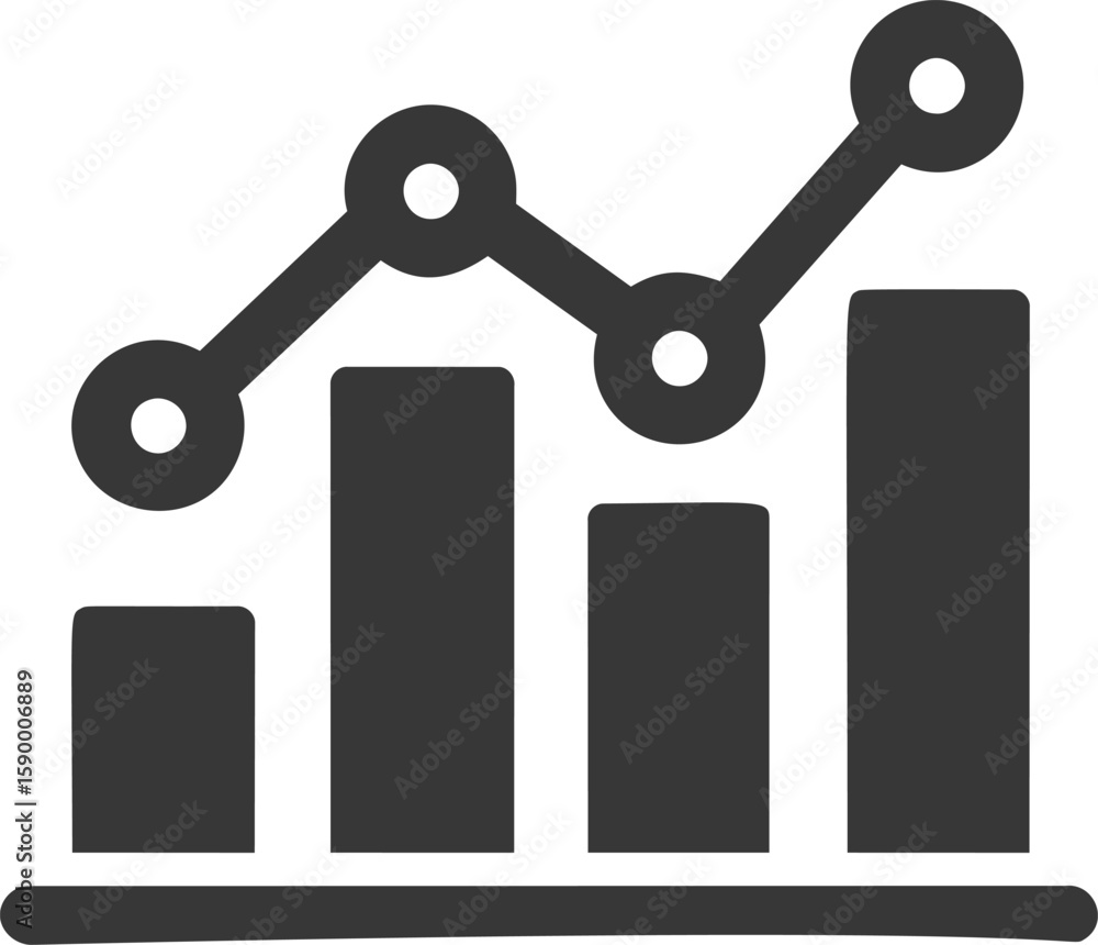 Poster black graph with data points on a rising trend and bar chart vectors. vector illustration