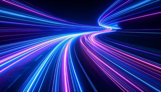 Abstract speed tunnel with vibrant neon light trails