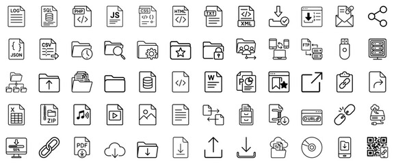 Download icon set in line style in black and white for UI design