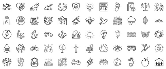 Ecology and environment icon set in line style in black and white representing sustainability