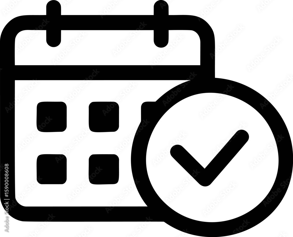 Poster calendar icon with check mark representing event confirmation notice. vector illustration