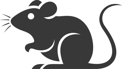 Fototapeta premium Silhouette of a mouse with a long tail in black and white vector art. Vector illustration