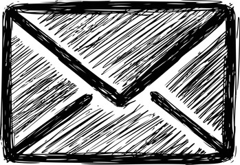 Obraz premium Hand-drawn black and white sketch of an envelope symbol. Vector illustration