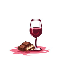 Glass of red wine and chocolate bars on transparent background  