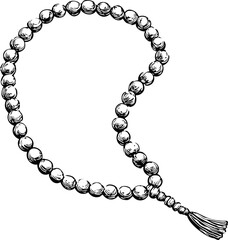 Fototapeta premium Illustration of a monochrome beaded prayer necklace with tassel detail. Vector illustration
