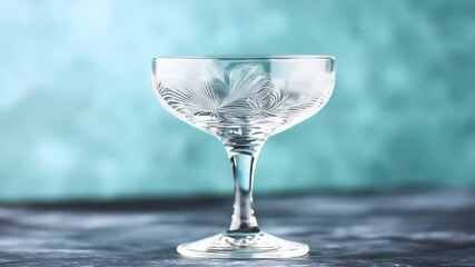 Clear etched glass cocktail coupe on a dark surface - Powered by Adobe