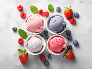 Colorful Ice Cream Scoops with Fresh Berries