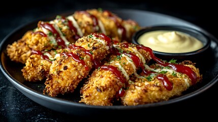 Fototapeta premium Crunchy Chicken Tenders with Ketchup and Mayo Dip