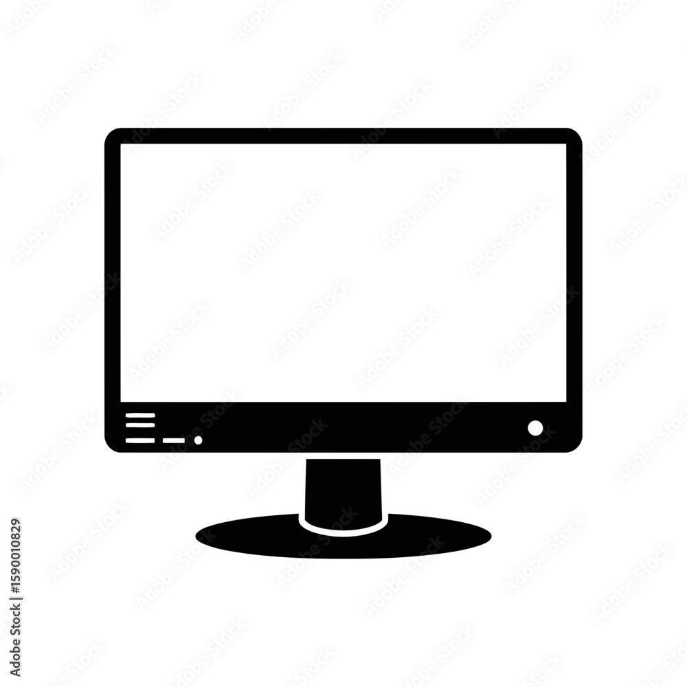 Fototapete vector art of a black silhouette of a modern computer monitor with a blank screen, representing tech