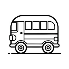 School Bus Outline Flat Vector Icon - Transportation Illustration 