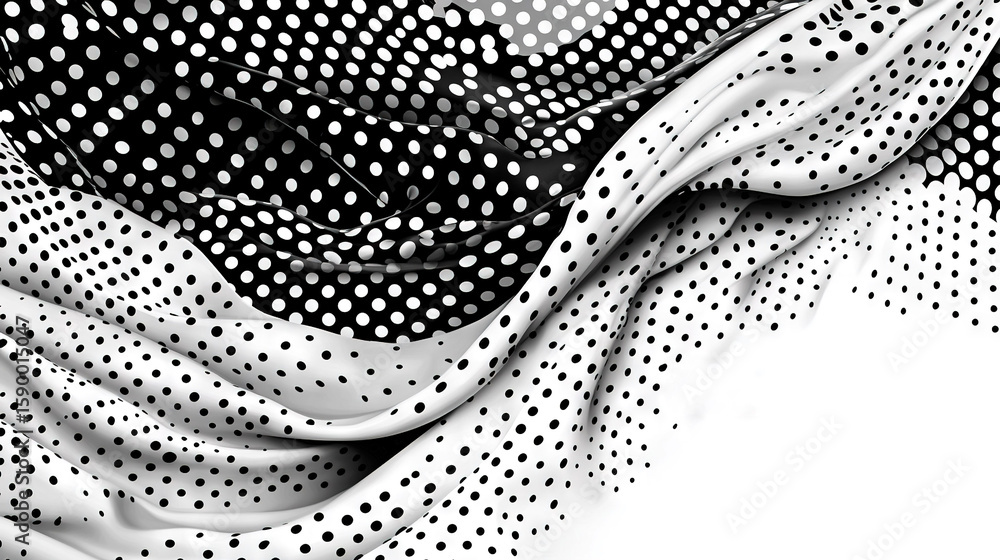 Poster a black and white photo of a polka dot pattern on a black and white background features a monochrome