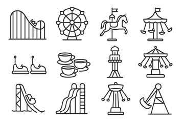 Amusement park ride icons on dark background
