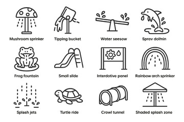 Fototapeta premium Children's water play area equipment icons for splash parks
