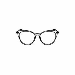 Fototapeta premium Cat-eye glasses outline drawing on white background with copy space.