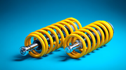Yellow coil spring suspension system on blue background. coil spring. Illustration