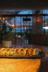 red dragon roll. in a restaurant