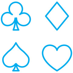Suit deck of playing cards on white background. Vector icon set. Cards symbols. Diamodns, hearts, clubs, spades symbol or sign set.