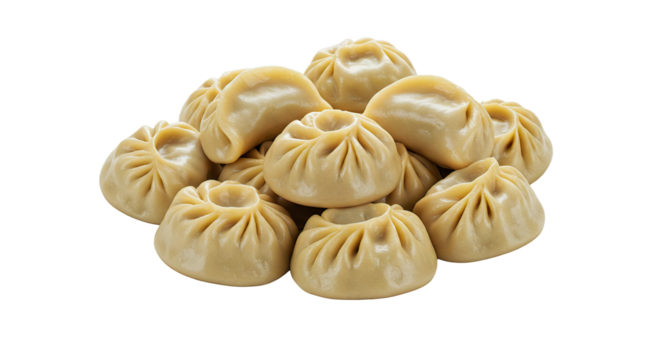 A pile of steamed momos with pleated tops on a black background ready to be served and enjoyed now